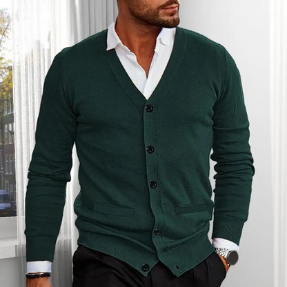 New Autumn Winter Men’s V-Neck Cardigan Sweater - Solid Cotton