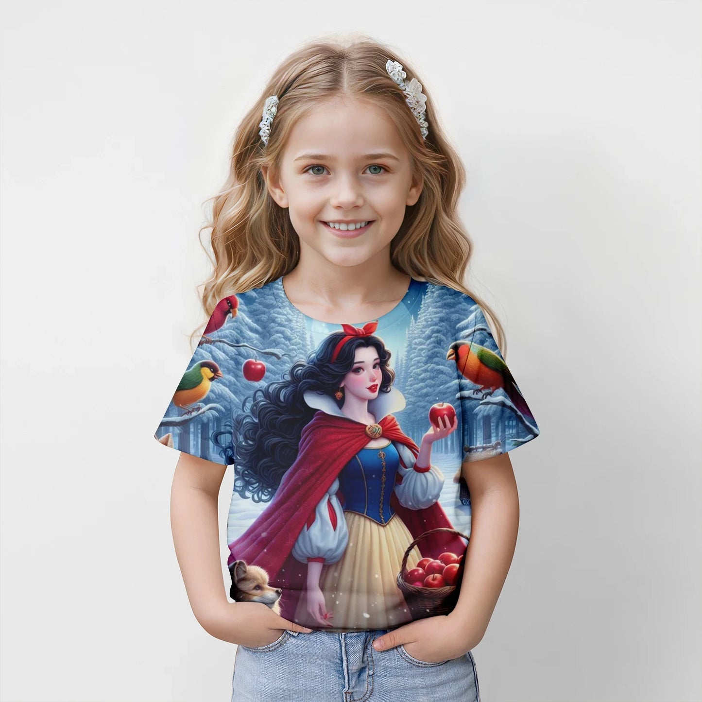 Kids Snow White 3D Print T-Shirt - Casual Short Sleeve Top