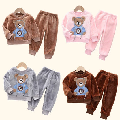 Autumn Winter Kids Pajamas - Thick Flannel Fleece 2-Piece Sets