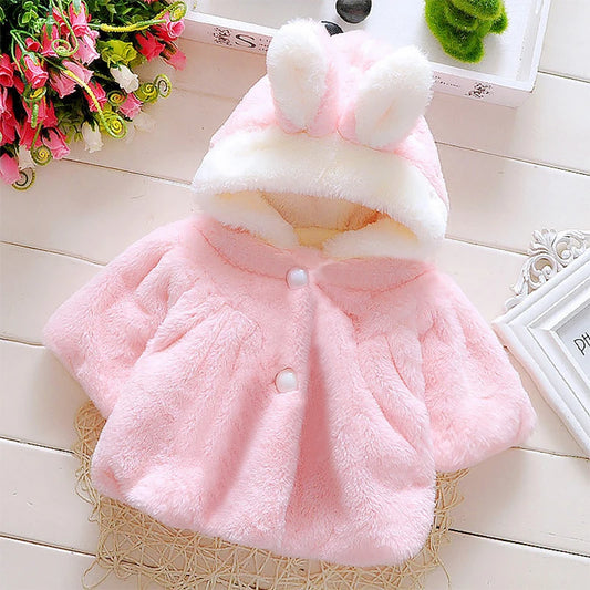 Korean Cartoon Baby Girl Fleece Hooded Jacket - Cute Winter Outerwear