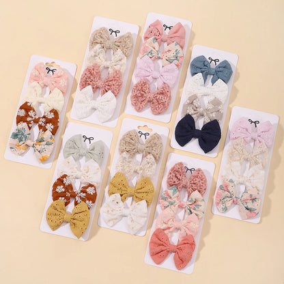 4 Pcs Set Sweet Lace Printed Bowknot Hair Clips