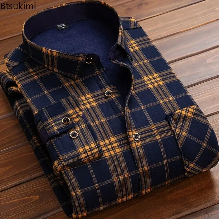 Men’s Winter Warm Plaid Flannel Shirt – Fur Lined & Thick Casual Dress Shirt