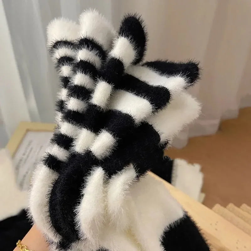 Striped Black White Mink stripe Socks