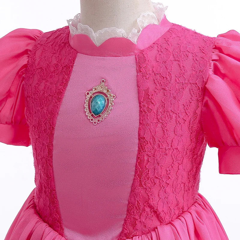 Princess Peach Chiffon Lace Dress for Girls