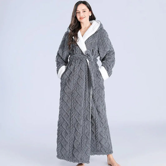 Women’s Soft Hooded Flannel Bathrobe