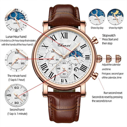 Multi-Function Business Men's Moon Phase Quartz Wristwatch