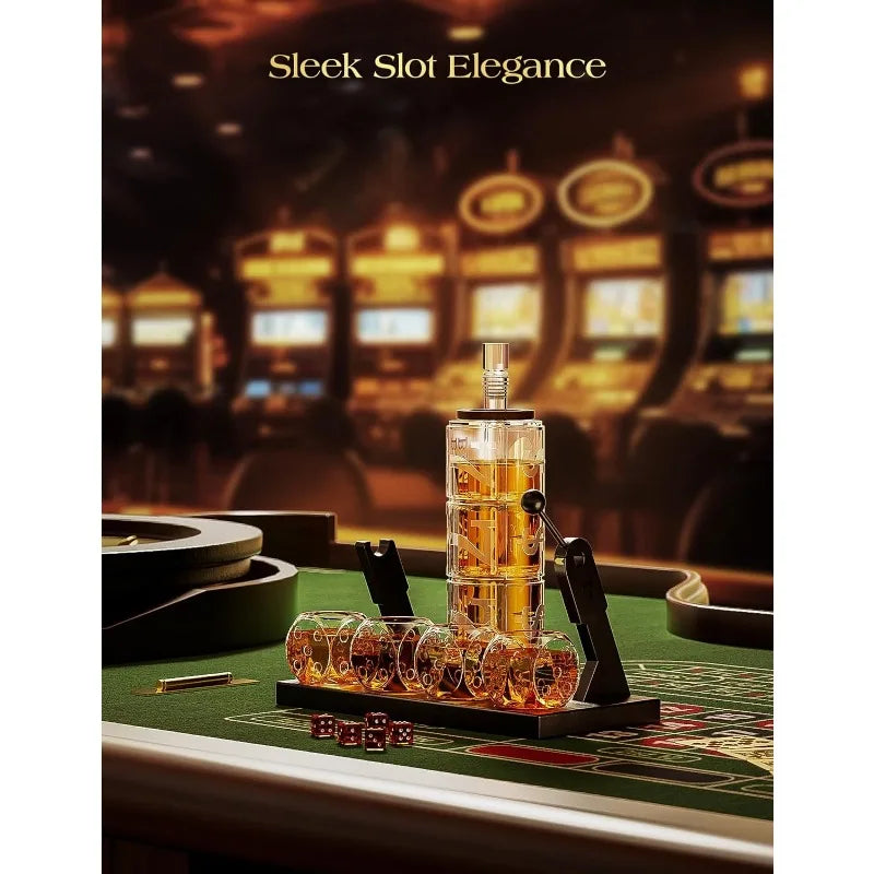 Slot Whiskey Decanter Set – 50.7 Oz with 4 Glasses, Casino Style