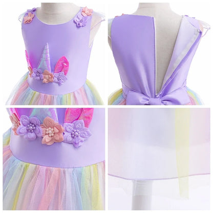 Kids Unicorn Dress | Flower Ball Gown