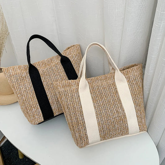 Summer Straw Rattan Shoulder Bag - Handmade Woven Beach Handbag