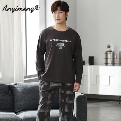 Deer Print Men's Pajamas - Soft Cotton Autumn Winter Loungewear