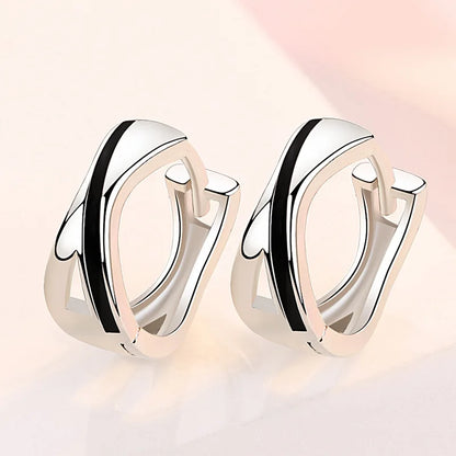 925 Sterling Silver Hoop Earrings with Black Pattern