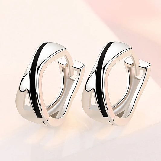 925 Sterling Silver Hoop Earrings with Black Pattern