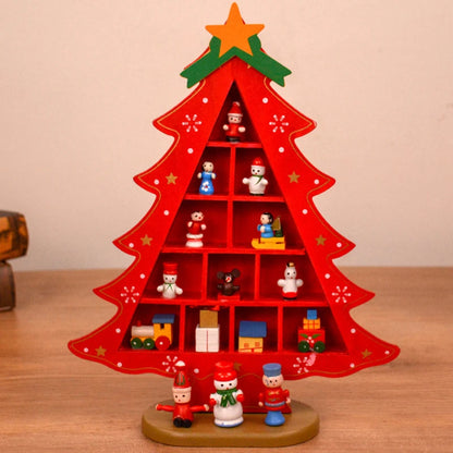 Creative Wooden Christmas Tree Decorations – 3D Red Tabletop Ornaments