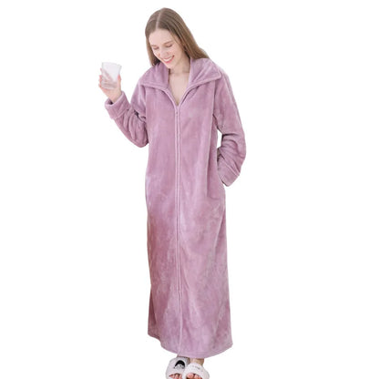 Ultra Long Plus Size Thick Winter Bathrobe for Women – Cozy Flannel