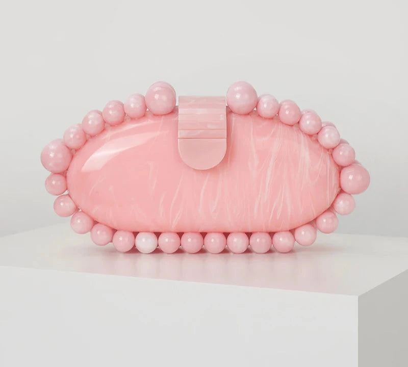 Beaded Acrylic Box Clutch | Luxury Designer Oval Evening Bag