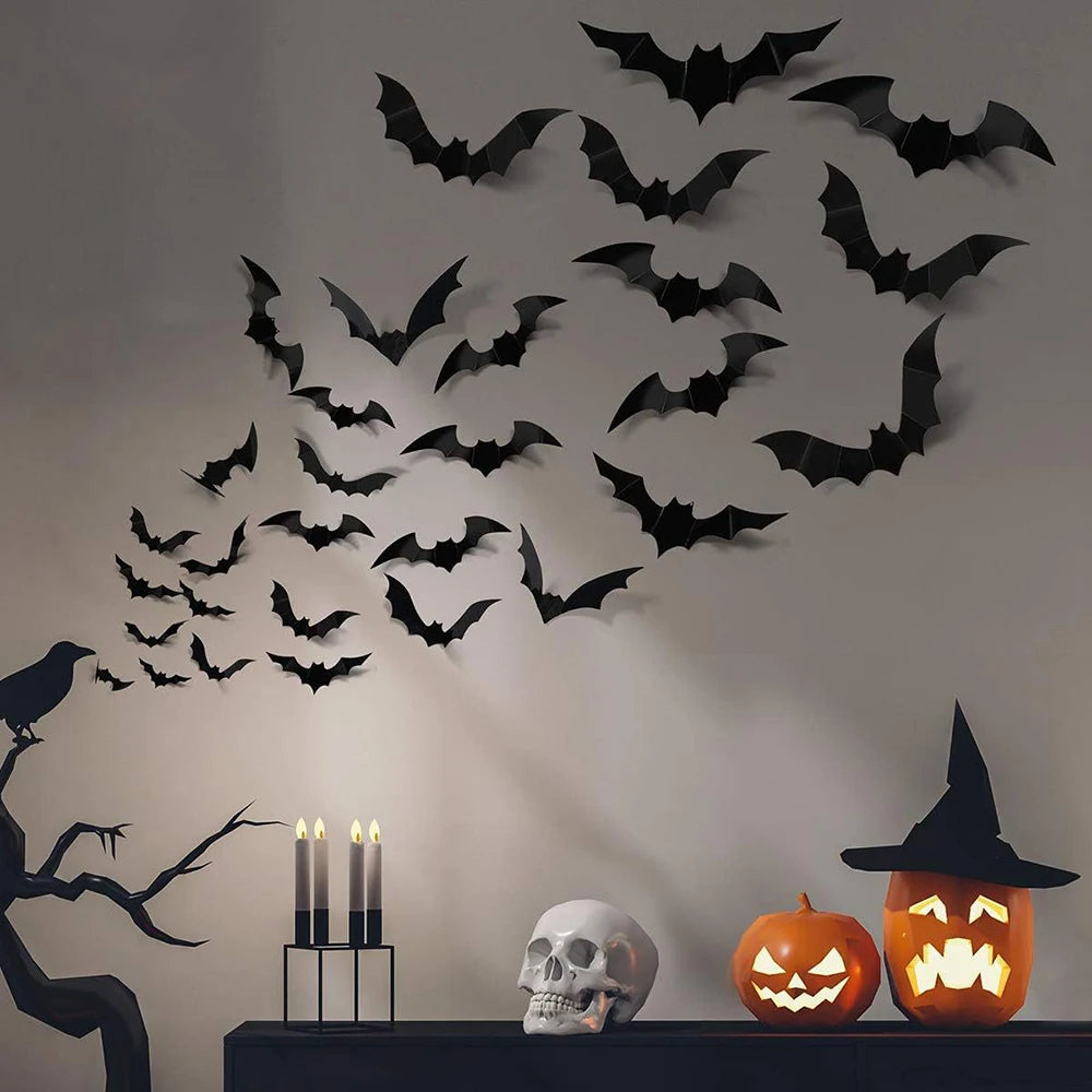 Halloween Bat Decorations | Black PVC Bat Wall Stickers