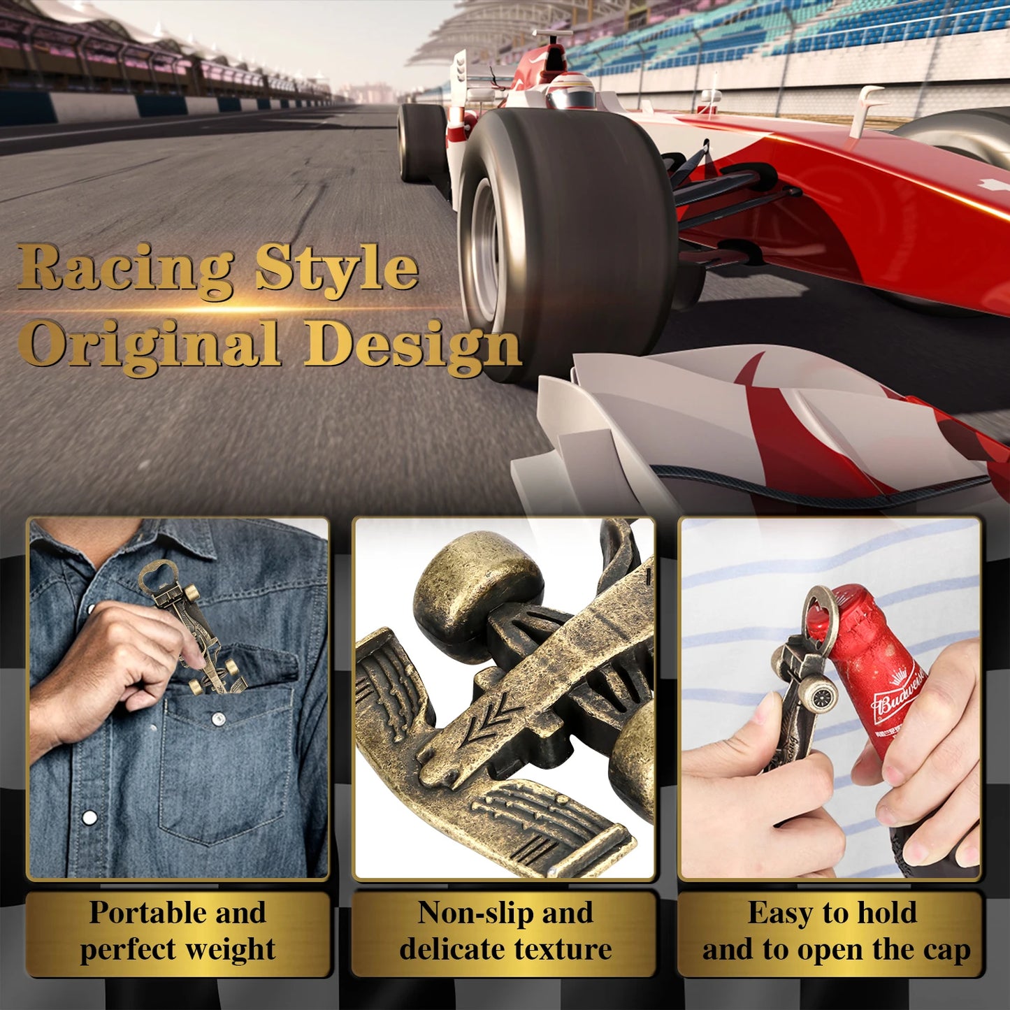 Bronze Racing Beer Bottle Opener – Funny Gift for Men