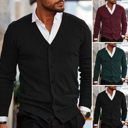 New Autumn Winter Men’s V-Neck Cardigan Sweater - Solid Cotton