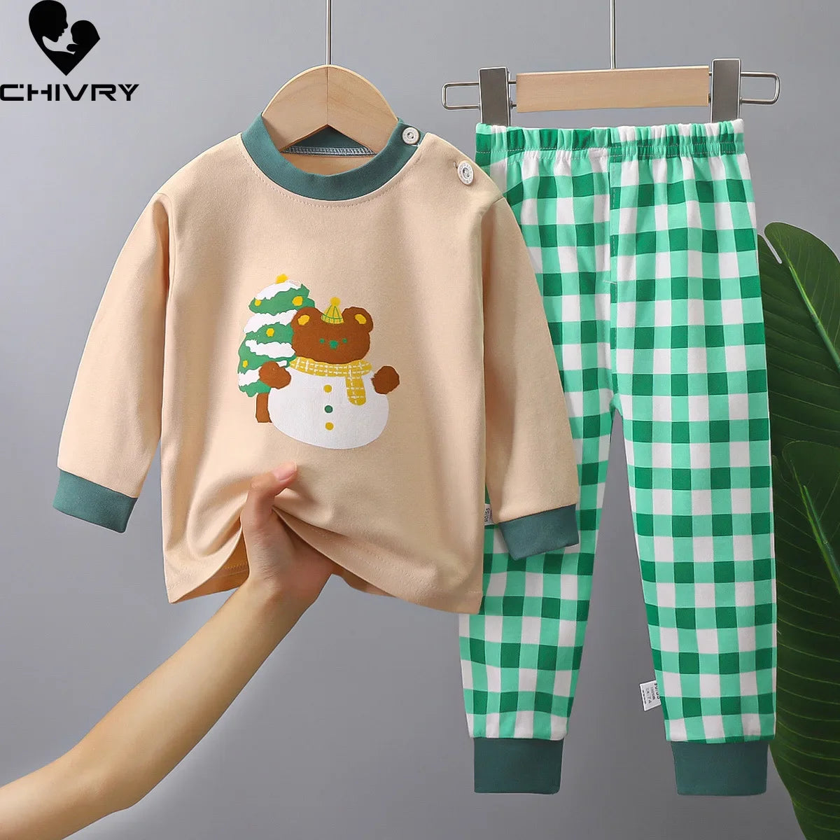 Kids Autumn Pajamas - Cartoon Dinosaur T-Shirt & Pants