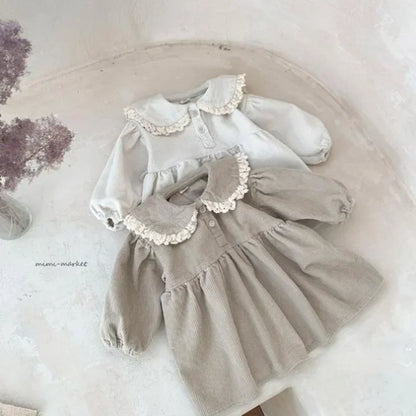 Corduroy Lace Ruffle Collar Full Sleeve Baby Dress