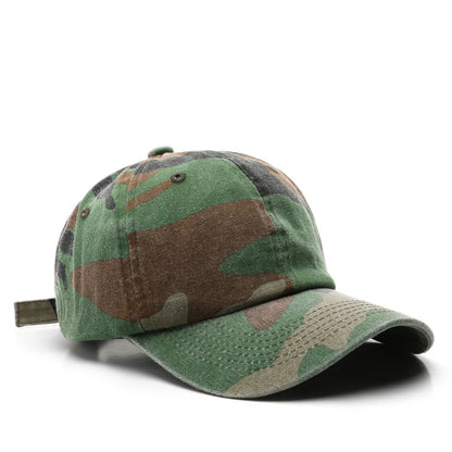 Camouflage Washed Cotton Baseball Cap – Men’s Denim Snapback Sun Hat