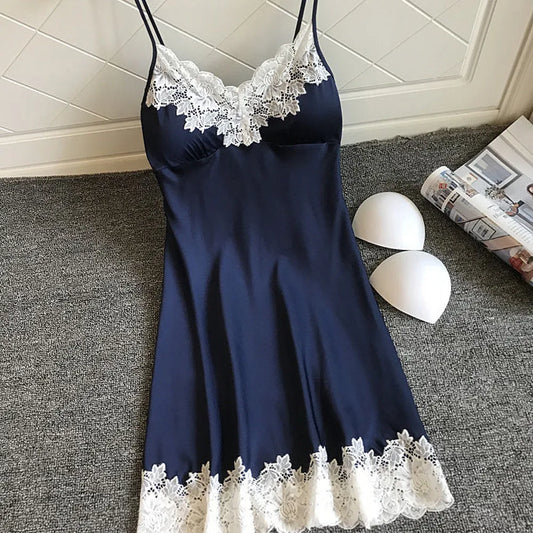 Ladies Silk Lace Sleeveless Nightgown