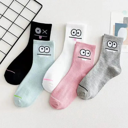 5 Pairs Cute Expression Printed Ankle Socks