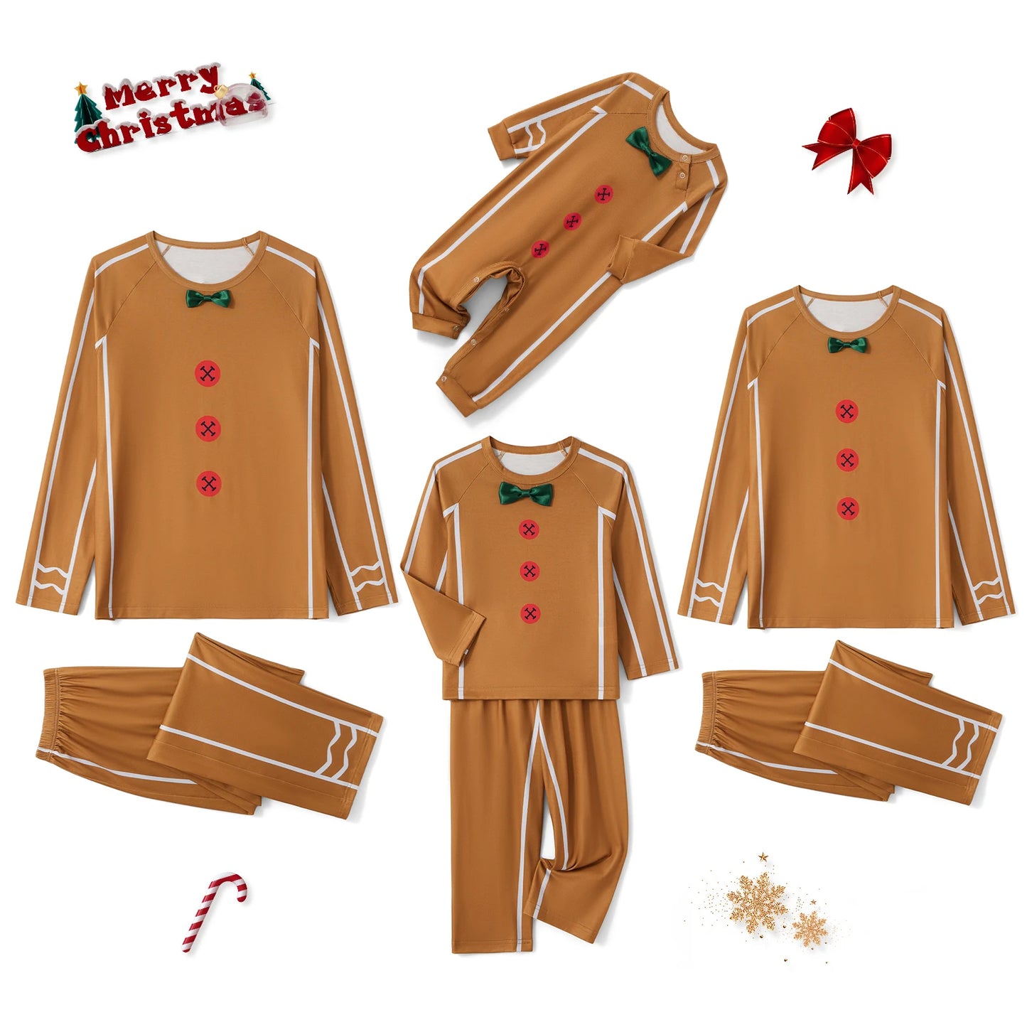 Family Matching Christmas Pajamas – Gingerbread Man Print Sleepwear Set