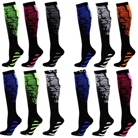 3 Pairs Knee-High Compression Sports Socks – Cotton Graduated Compression