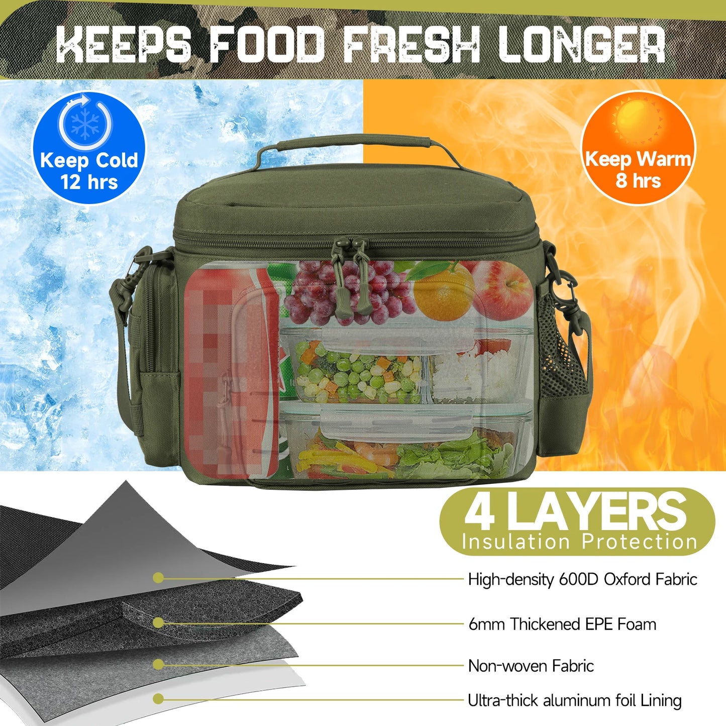 Tactical Lunch Box for Men – Heavy Duty Insulated Cooler Bag for Outdoor Work, Camping, & Picnics