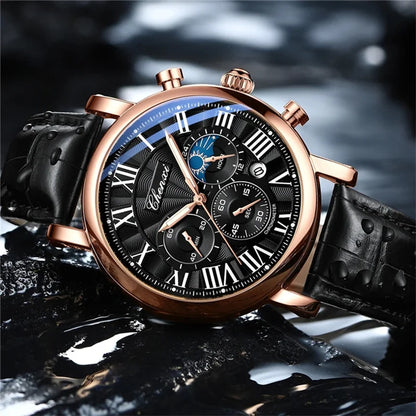 Multi-Function Business Men's Moon Phase Quartz Wristwatch