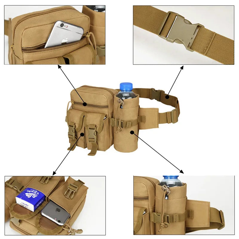 New Tactical Waist Pack | Nylon Hiking Water Bottle & Phone Bag