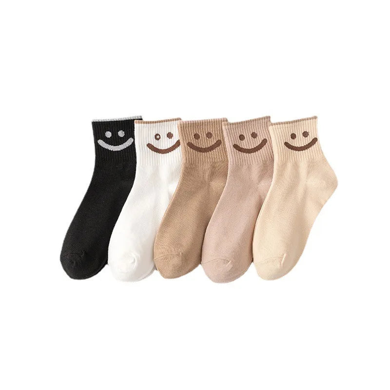 Female Smiling Face Casual Girl Middle Tube Socks