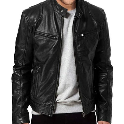 Men's PU Leather Motorcycle Jacket – Slim Fit Zipper Design