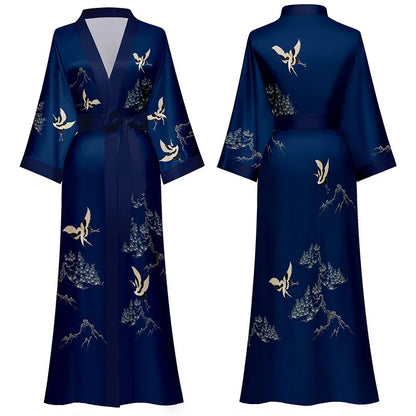 Floral Print Satin Kimono Robe for Women