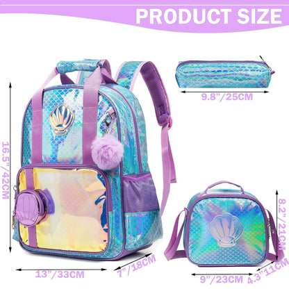 Rainbow & Star Backpack Set for Girls | Glitter Sequin School Bag with Lunch Box