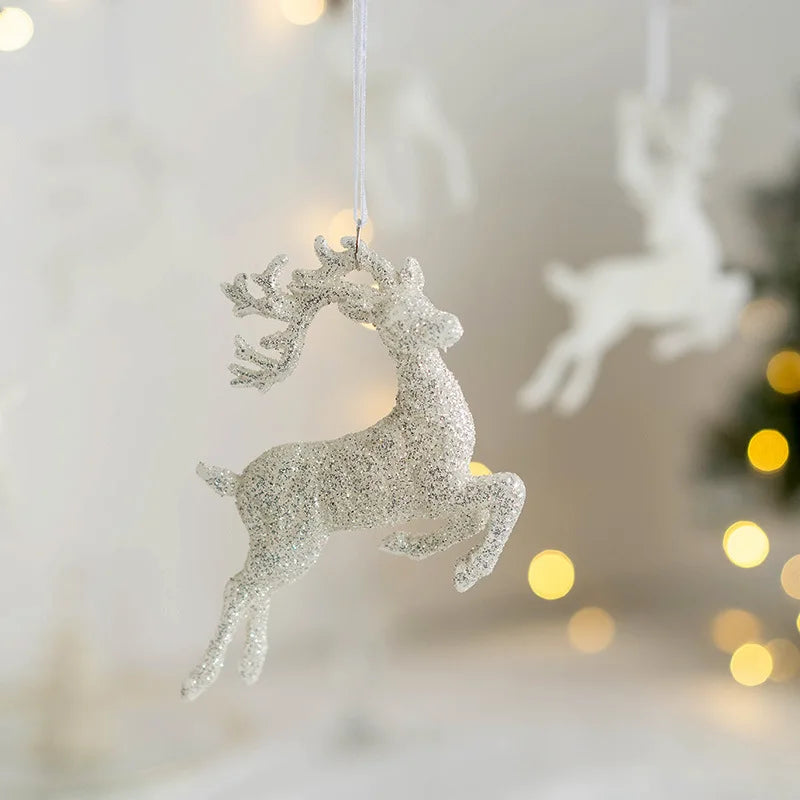 Christmas Tree Hanging Pendants - Glitter Small Xmas Deer Ornaments