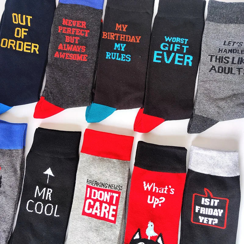 Men's Cotton Funny Socks - Stylish Letter Patterns