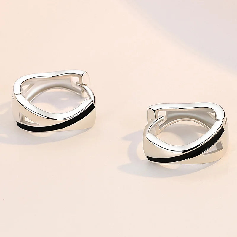 925 Sterling Silver Hoop Earrings with Black Pattern