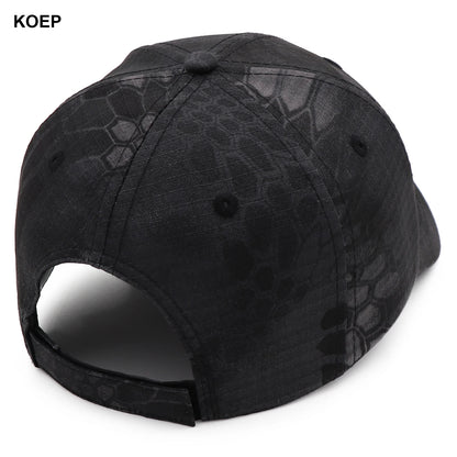 KOEP Black Python Camouflage Fishing Cap – Outdoor Hunting Cotton Snapback Hat