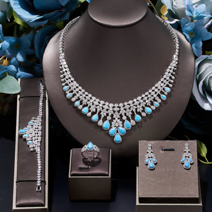 Super Deluxe Zircon Tassel Water Drop Necklace & Earrings Set