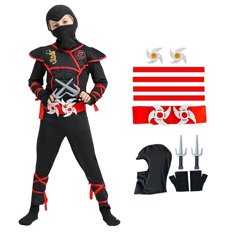 Kids Ninja Cosplay Costume with Props Set for Halloween Party