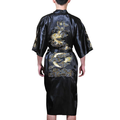 Chinese Dragon Silk Kimono Bathrobe for Men - Satin Sleepwear Gown