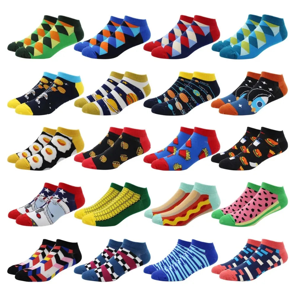 5 Pairs Colorful Novelty Ankle Socks for Men – Fun & Casual