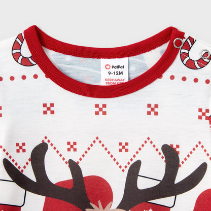 Family Matching Christmas Pajama Set – Reindeer Big Graphic Allover Pattern