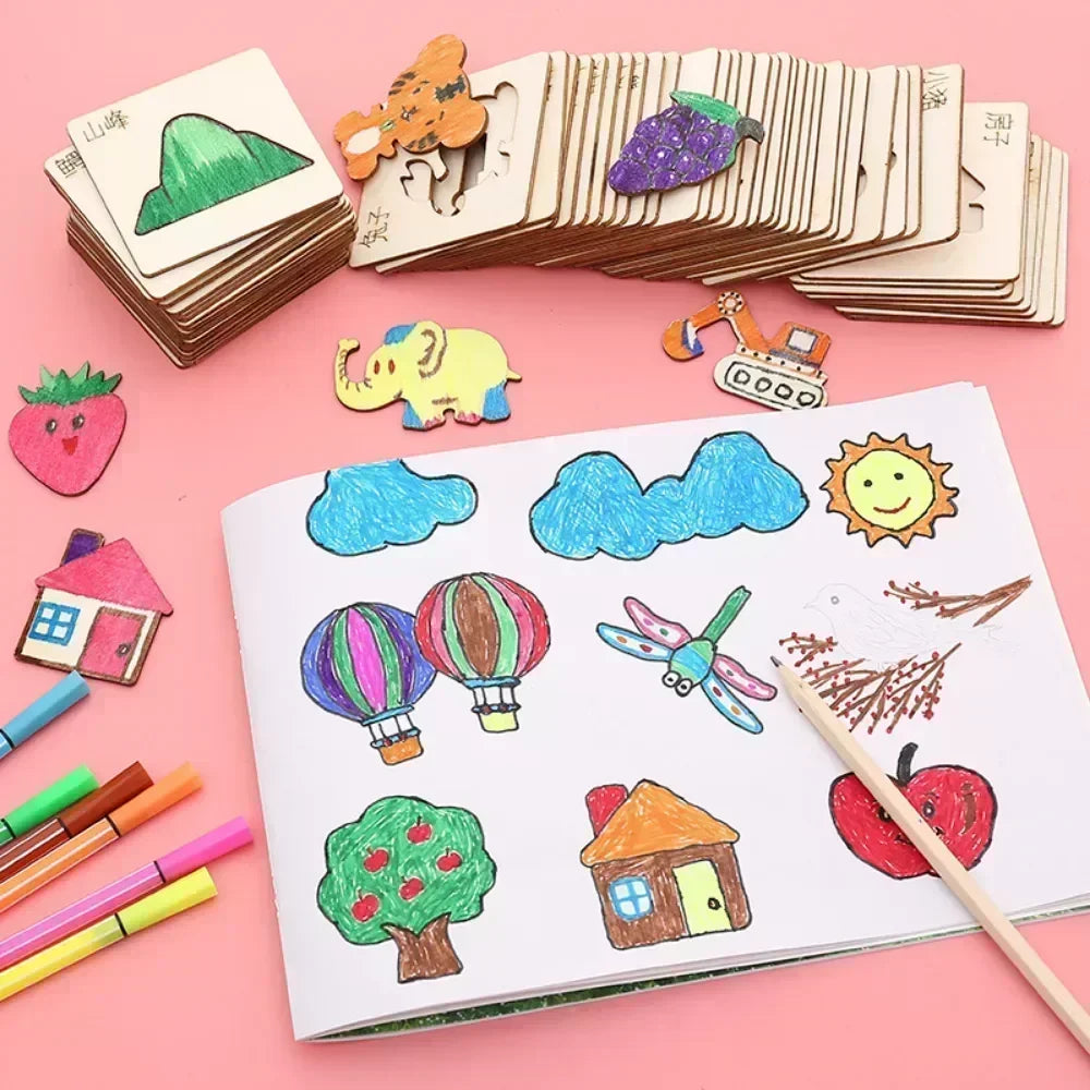 20 pcs Montessori Wooden Drawing Stencils