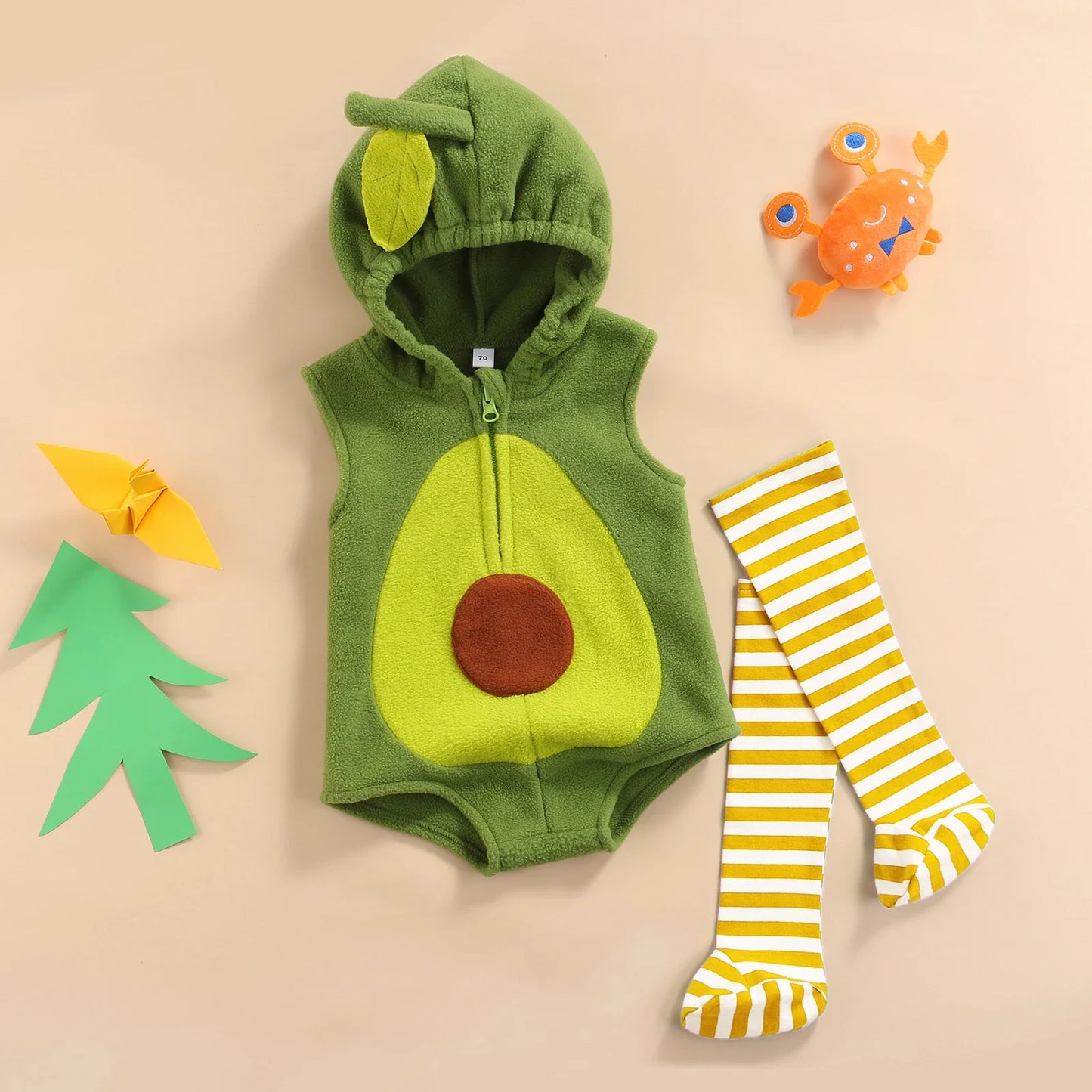 Baby Avocado Romper Jumpsuit Set with Striped Stockings