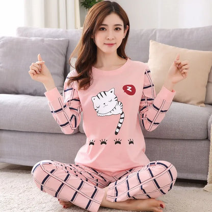 Women's Cotton Blend Teacup Cat Pajama Set - Cute & Trendy Loungewear