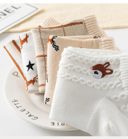 Cute Ankle Low-Cut Socks for Women (5 pairs)