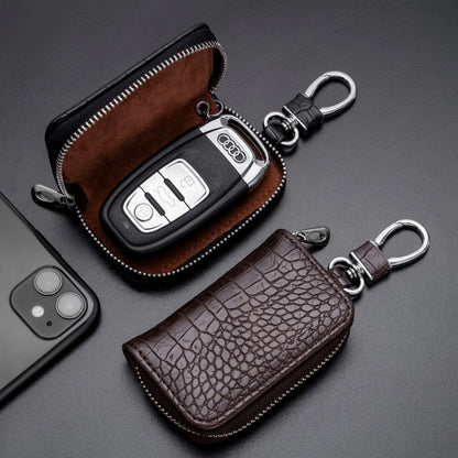 Fashion Leather Car Key Bag – Crocodile Pattern Zipper Keychain, Men’s Key Holder & Cow Split Key Organizer Pouch Wallet